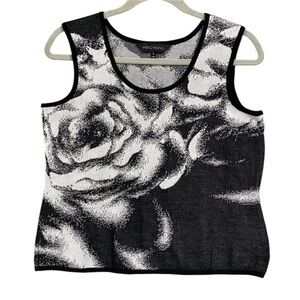 Ming Wang Knit Abstract Floral Tank Top Size S Black White